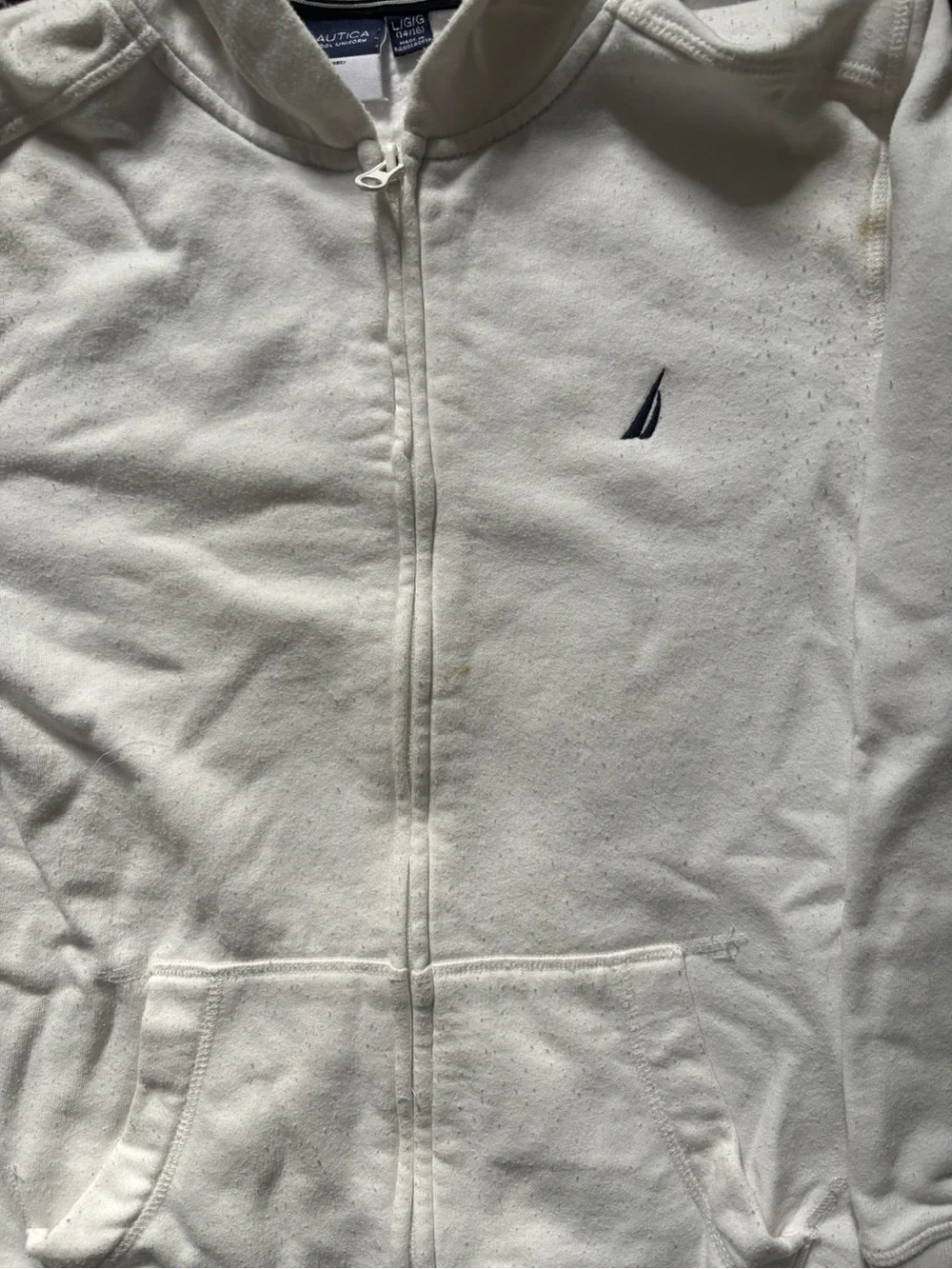 Nautica White Zip Up Hoodie Youth L 14-16